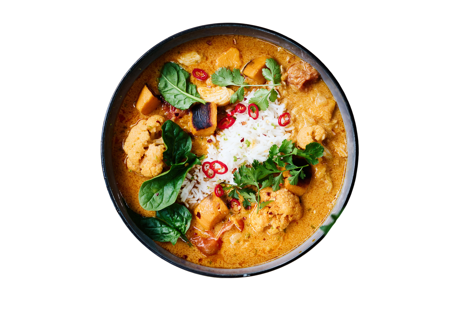 A colourful Indian curry with rice